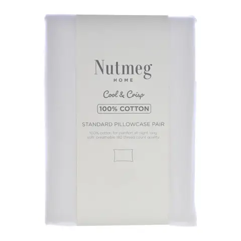 Nutmeg Home Pillowcases 100% Cotton 180 Thread Count White 2 Pack