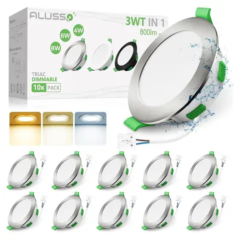 ALUSSO LED Einbauspotleuchten, 230 V, dimmbar, 68 mm, flach, 3W/4W/6W/8W, 3CCT (3000K warmweiß/4000K neutralweiß/6500K kaltweiß), IP44, für Badezimmer/Küche/Wohnzimmer