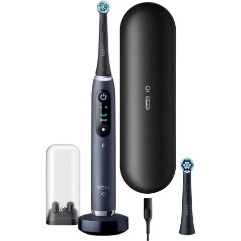 Oral-B iO Serie 9 Elektrozahnbürste, 2 Ersatzbürsten, 7 Reinigungsmodi, Zahnpflege, Magnet-Technologie, Farbdisplay, Reise-Ladestation, Black Onyx