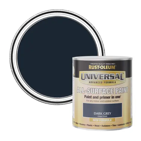 RUST-OLEUM UNIVERSAL ALL-SURFACE PAINT GLOSS DARK GREY 750ML