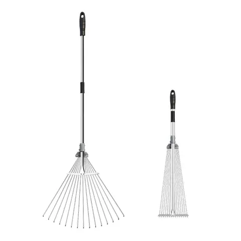 MADLAND The 15-tine leaf rake, when unfolded, measures 160 centimeters in length and 67 centimeters at its widest point