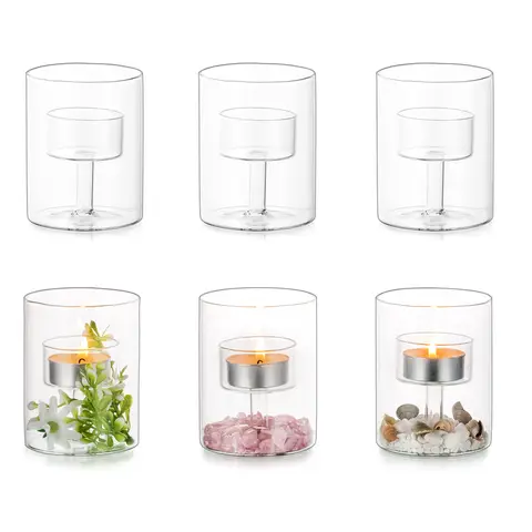 Hurricane Glass Candle Holder - 3 Pcs Clear Tealight Candle Holders Creative Candle Stand for Table Centerpiece Christmas Party Dining Festive Table Home Decor Living Room Decoration