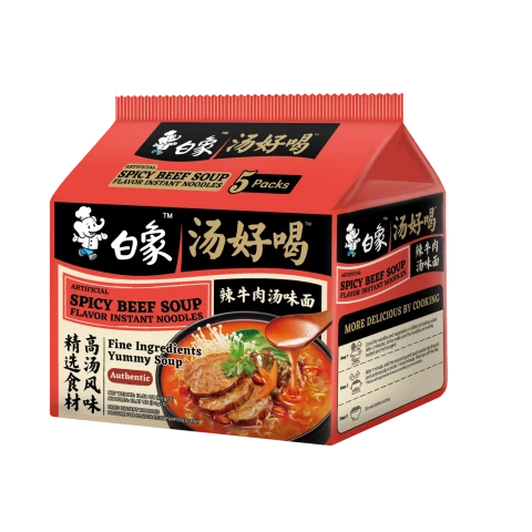 Baixiang Suppennudeln mit scharfem Rindfleischgeschmack (5 Stück) 555 g