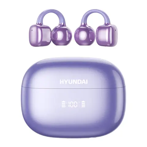 HYUNDAI Clipbuds7 Lila Bluetooth-Ohrhörer Clip-On-Design Digitale Batterieanzeige Hochwertiger Klang