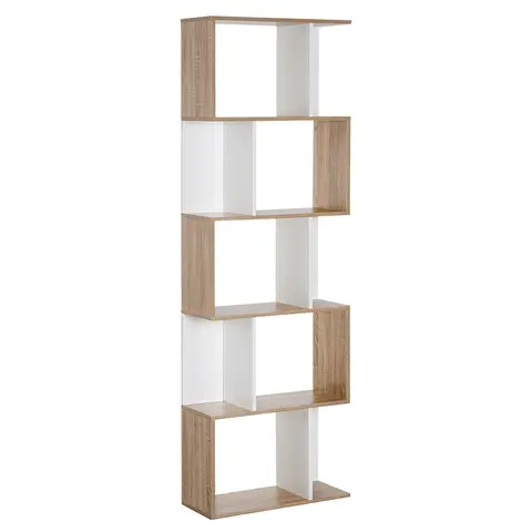 HOMCOM Bookcase Scandi 5 Shelves White/Oak Effect