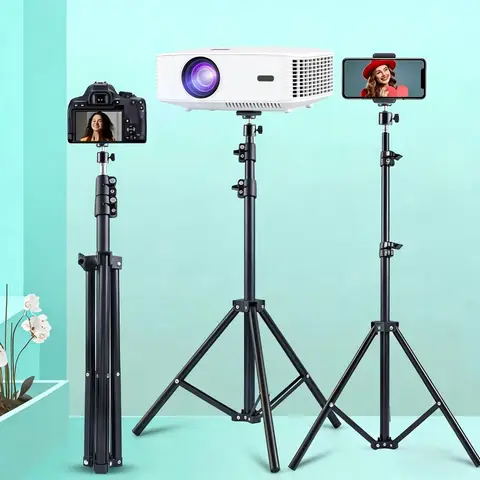 1.7 m (5.58 ft) Projector Mount with Phone Clip | 360° Rotating Gimbal, Foldable Stable Tripod | For Home Theater & Outdoor Viewing | Smartphone & Camera Support / Photography Light Mount