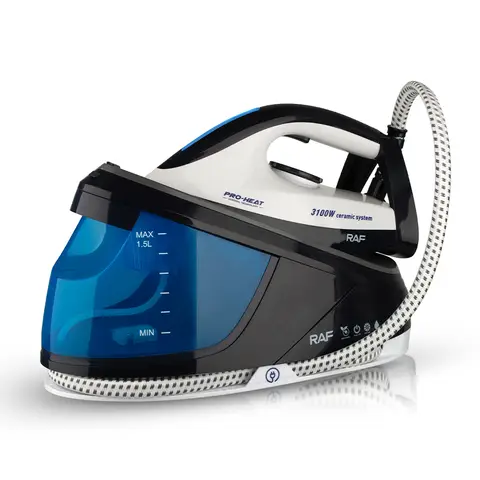RAF Générateur vapeur pour fer à repasser R.1286, 3100 W, débit vapeur 180 g/min, réservoir d'eau amovible 1,5 L, plateau en céramique, arrêt automatique, anti-fuite, bleu