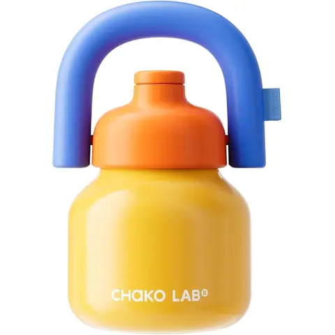CHAKO LAB Trinkflasche mit Strohhalm und Tragegriff | Weithals-Edelstahlflaschen, vakuumisoliert | wiederverwendbar, auslaufsicher und BPA-frei | 33 oz (Gelb und Blau)