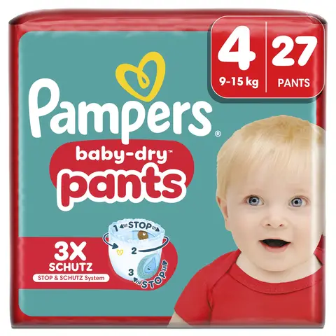 Pampers Baby Dry Couches-culottes Taille 4 9-15 kg - Maxi, Paquet individuel, 27 pièces