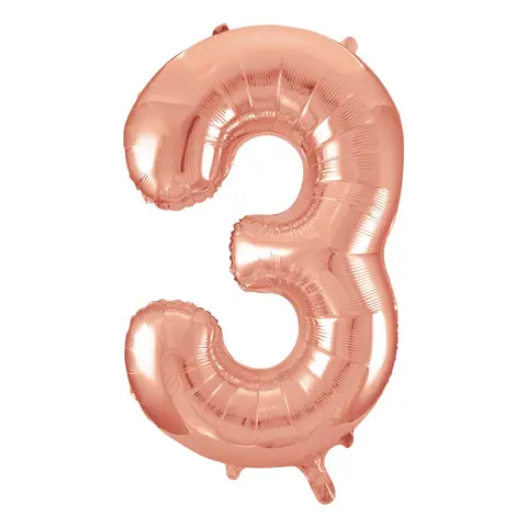 Unique Party Giant Number 3 Balloon, Rose Gold, 86cm