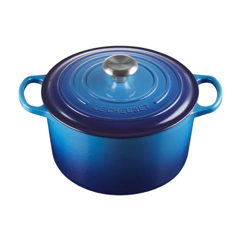 Le Creuset runde Bräterdose aus emaillierter Gusseisen, 24 cm, Ultramarin, professionelle Ausführung