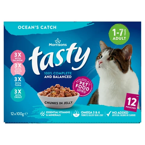 Morrisons Tasty Ocean's Catch Chunks in Jelly Adult 1-7 Years 12 x 100g