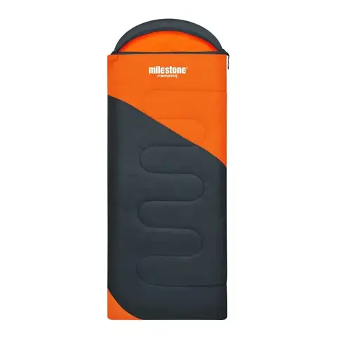 Milestone Sleeping Bag Envelope Style Hooded 3 Seasons Water Resistant Orange/Charcoal 250GSM