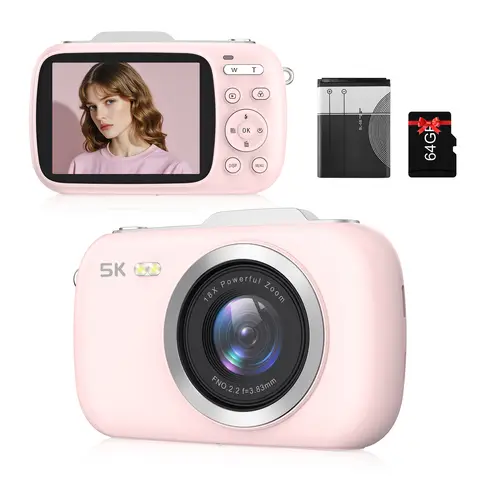 Komery G7 5K Digital Camera,Cameras for Photography,80MP UHD Portable Vlogging Camera,Cheap 18X Zoom Travel Point and Shoot Camera,Photography Cameras for Beginners Teen - Pink