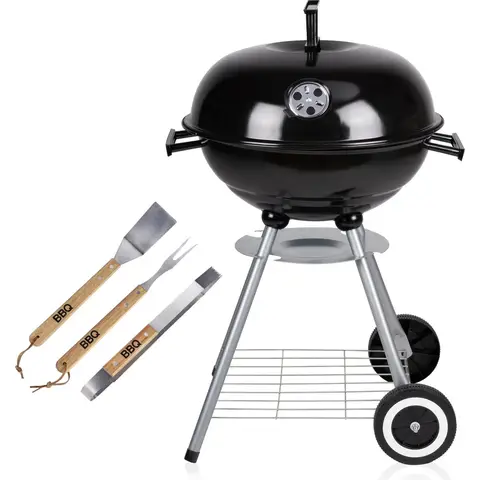 Lone Star BBQ with Grillen BBQ Charcoal with Lid and Wheels - Barbecue Grill with Ash Catcher - Ø 45 cm