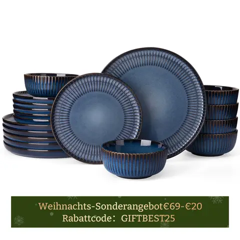 [Rabattcode: GIFTBEST25 €69-€20]  Richmount Starlight 18-tlg. Geschirrset mit Texturglasur für 6 Personen， Nebelblau， Alltags-Eleganz
