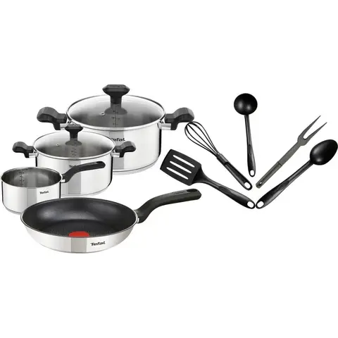 Tefal Comfort Max Starterset 11-teiliges Pfannen- und Küchenutensilien-Set, Bratpfanne, Suppentopf – Geeignet für alle Herdarten, auch Induktionsherde (C973SB)