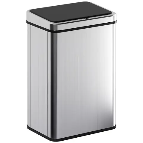 HOMCOM Poubelle à Capteur de 40L avec Couvercle à Fermeture en Douceur, Poubelle de Cuisine Automatique Sans Contact en Acier Inoxydable Résistant aux Empreintes pour Maison, Bureau, Argenté