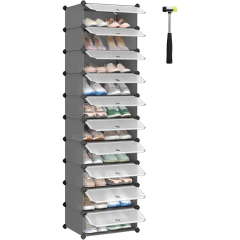 SONGMICS Plastic Cube Storage, 10 Slot, 43x31x173cm, Black