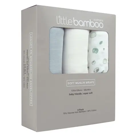 Little Bamboo Muslin Baby Wrap 3 Pack Whisper