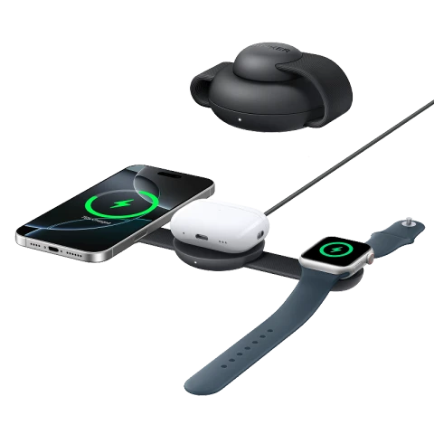 Anker MagGo kabellose Ladestation (3-in-1, Faltbares Ladepad, Schwarz)