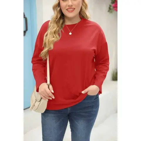 femininas plus size, manga comprida, gola redonda, largas, casuais, soltas, Branco, GG Plus Size (Red, XXL)