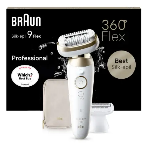 Braun Silk-épil 9 Flex, Epilator For Easy Hair Removal, 9-041 3D, White/Gold