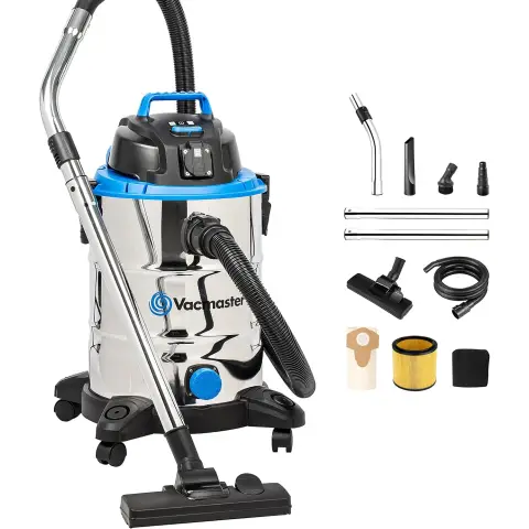 Vacmaster VQ1530SFDC 3-in-1 nat en droog zuigstofzuiger, Sterke zuigkracht, Waterafvoeropening, RVS, 1500 W, 30 L