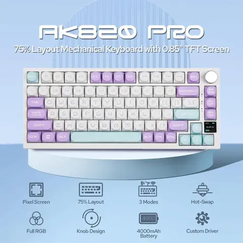 AJAZZ AK820 Pro Clavier mécanique 75% tri-mode joint mousse