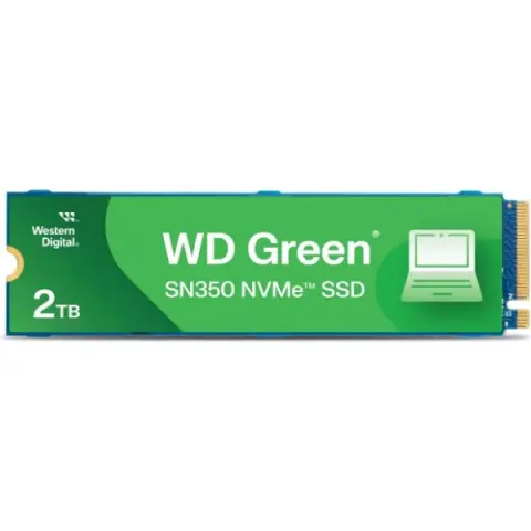 WD Green SN350 NVMe SSD 2TB M.2 2280 (Schnelle NVMe-Leistung bis zu 2400MB/s, Stoß- und Fallresistent, Ideal für Computer mit NVMe-Steckplatz)