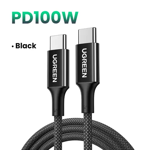 UGREEN USB 2.0 100W Braided Cable Black 1m, Compatible with Macbook Pro/Air, HP Laptops, Dell, Asus, Lenovo Laptops, Matebook, iPhone 16/16 Pro/15, Galaxy S24/S23