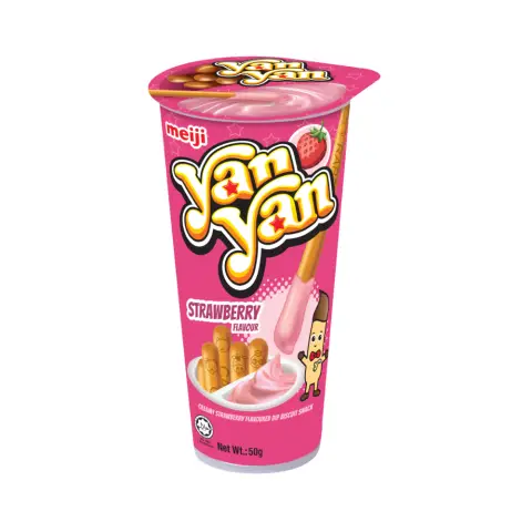Meiji Yan Yan Biscuit Sticks with Strawberry Flavoured Dip 50g 明治欣欣杯草莓味蘸酱饼干棒 50g