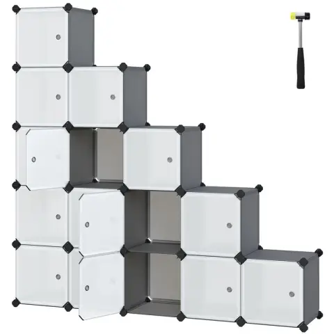 SONGMICS Plastic Cube Storage, 123x31x123cm, 16-Cube, Grey