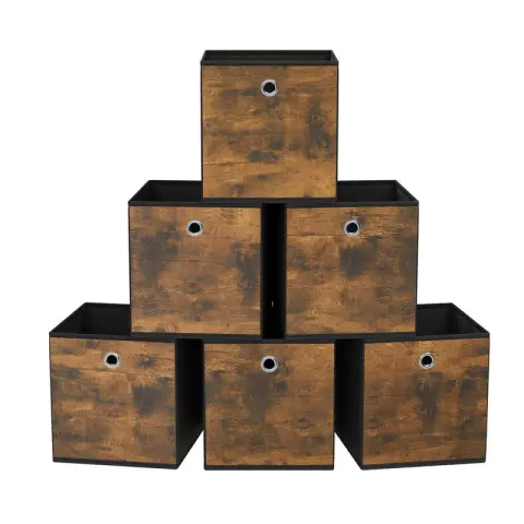 SONGMICS Storage Box, Set of 6, 33x33x33cm, Rustic Brown and Black