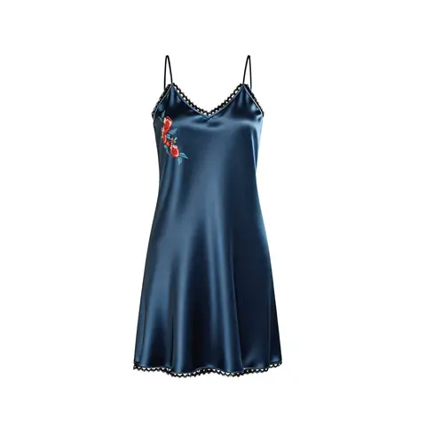 IZURIA lace v-neck navy silk-like  suspender dress  XL