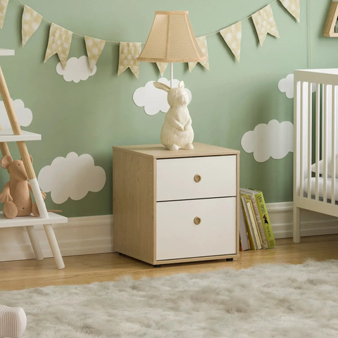 Junior Vida Bedside Table Neptune 2 Drawer White/Oak Effect