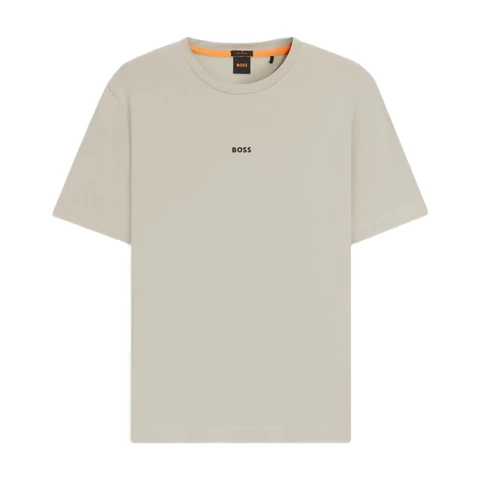 BOSS Stretch-cotton T-shirt with Contrast Logo - Light Beige