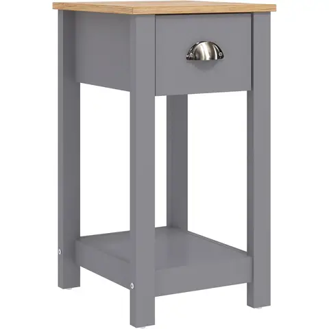 Galano Lilly Bedside Table - Slim Side Table with Storage, Organizer and Cabinet for Bedroom, Hallway or Entryway – Cool Grey/Beaufort Oak