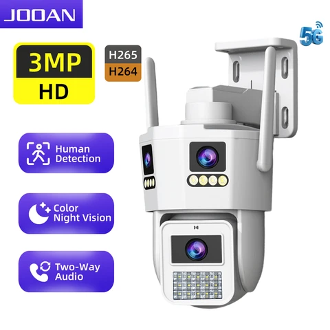 JOOAN Outdoor Full HD Camera with Triple Lens, Convenience Store & Street Surveillance Security Camera, Humand Tracking, 2, 4G and 5G WiFi Smart Camera, H.265/H.264