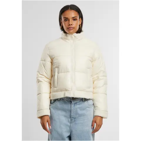 Urban Classics Damen Sherpa-Fleecedecke aus recyceltem Material, glänzend, schwarz/weißsand, Größe L