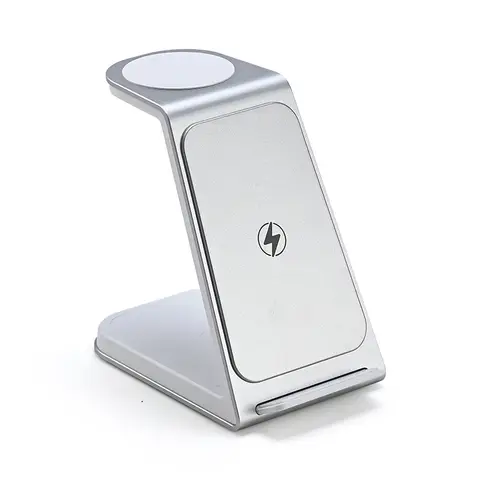 Rexsun 3 in 1 Wireless Charger, 22W Fast Charging Station Desktop Wireless Charging, Aluminum Alloy, Phone and Watch Charger Stand for iPhone Air/17/16/15/14/13/12/11/Pro Max/X/8, Apple Watch, Adapter Not Included, T6, Silver