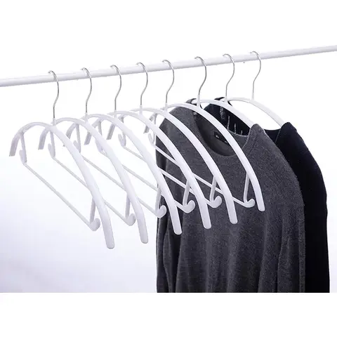 ANQI Pack of 50 White No Shoulder Bumps Non-Slip  Coating  Metal Hangers, with Pants Bar