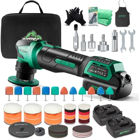 BATOCA S4 Professional Battery Mini Polishing Machine, Rotation and Orbital Polishing, 25 mm/75 mm Back Plate, Brushless Motor, Car Polishing Kit for Details, 2 12 V 2.5 Ah Batteries, 4 Speeds