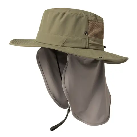 TOP-EX UV Protection Mens Sun Hat with Cooling Neck Flap Sunglass Lock Wide Brim Fishing Hats M/L Armygreen