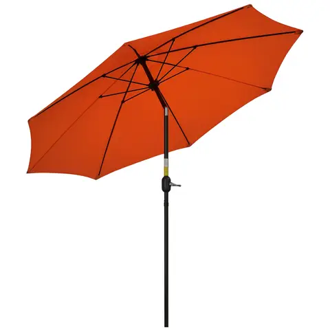 Outsunny 2.6M Patio Parasol Sun Umbrella, Tilt Shade Shelter Canopy with Crank 8 Ribs Aluminium Frame, Orange