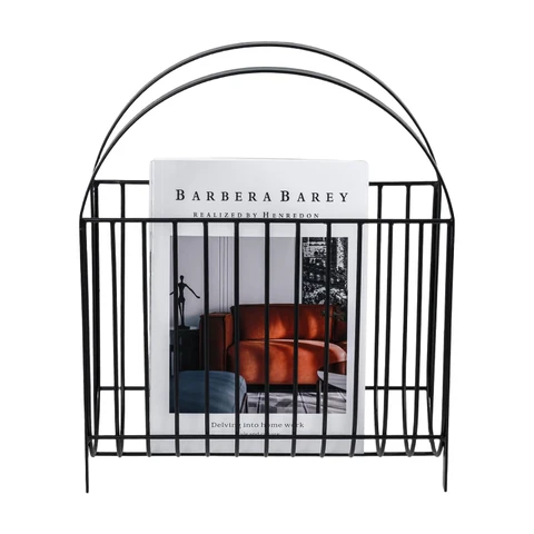 MyGift Deluxe Mid Century Metall Draht Zeitschriftenständer in Matt Schwarz Finish, Tisch- oder Bodenstehender Sling Korb für Zeitschriften und Zeitungen