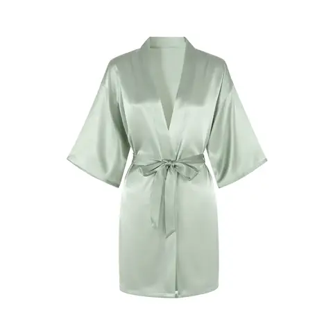 IZURIA mid-sleeved light green silk-like bathrobe  S