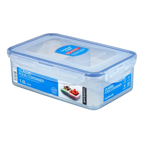 LocknLock Classics rechteckige Frischhaltedose, PP-Kunststoff & Silikon, 205 x 134 x 69 mm, luftdicht, 1,0 l, mit integriertem Trennwand für Meal Prep & Portionierung, 1er-Pack, transparent