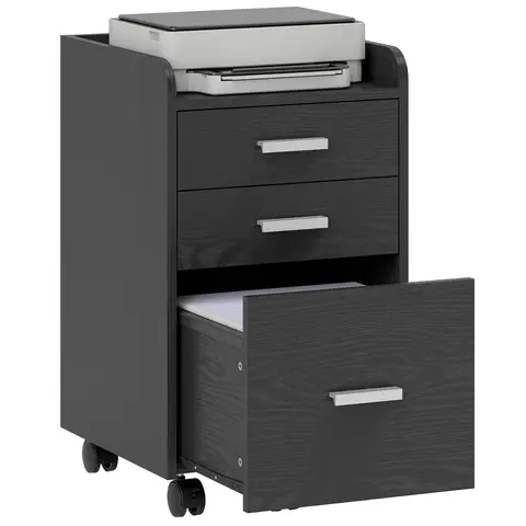 HOMCOM 3 Drawer Filing Cabinet, Rolling Under Desk Drawers with Edged Top for Letter, A4 Size, Hanging File Folders Black