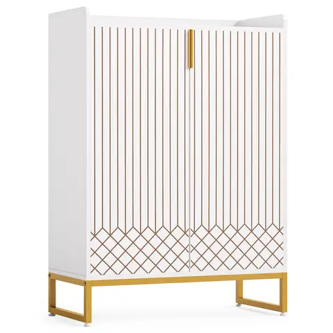 Tribesigns Shoe Cabinet with Doors, 5 Tiers Shoe Storage Cabinet for Entryway, 25 Pairs Wooden Cabinets, Modern Organizer Storage for Living Room, Bedroom, Hallway, Closet, White